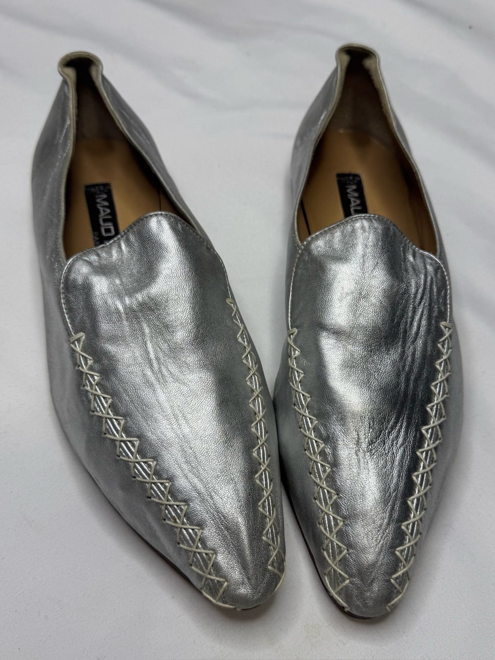 Maud Frizon Paris Vintage Silver Leather Flats Sz 39 / US 8.5 Made in Italy
